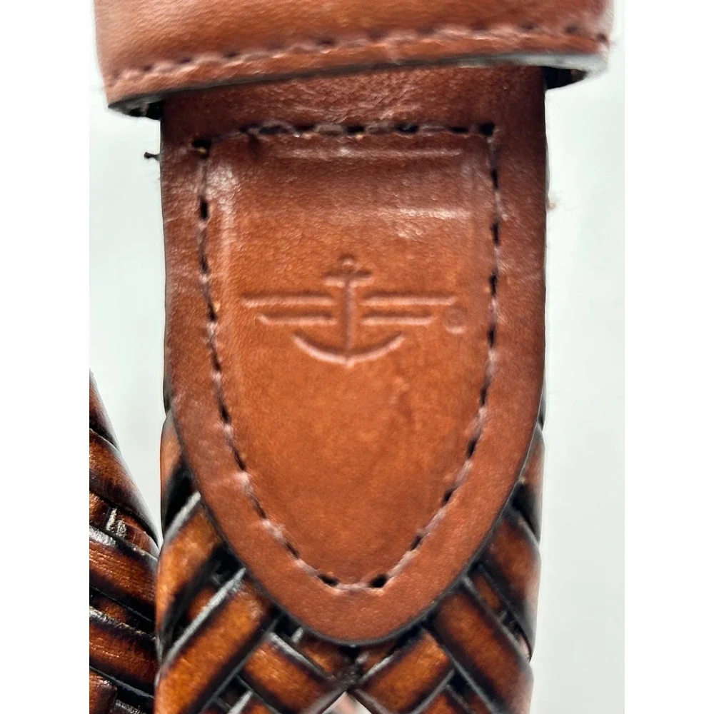 Dockers Braided Belt Brown Mens 38 Leather Woven Gold Buckle 11DO0403 EUC